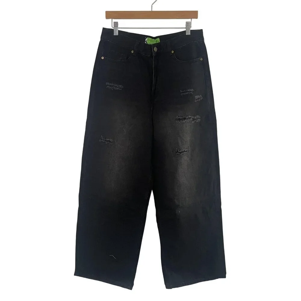 Sandrine Rose Jeans Womens‎ 30 Black Wide Leg Baggy High Rise Distressed Grunge